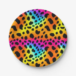 Prato De Papel Padrão Colorido do Arco-Íris Cheetah Sem Costura