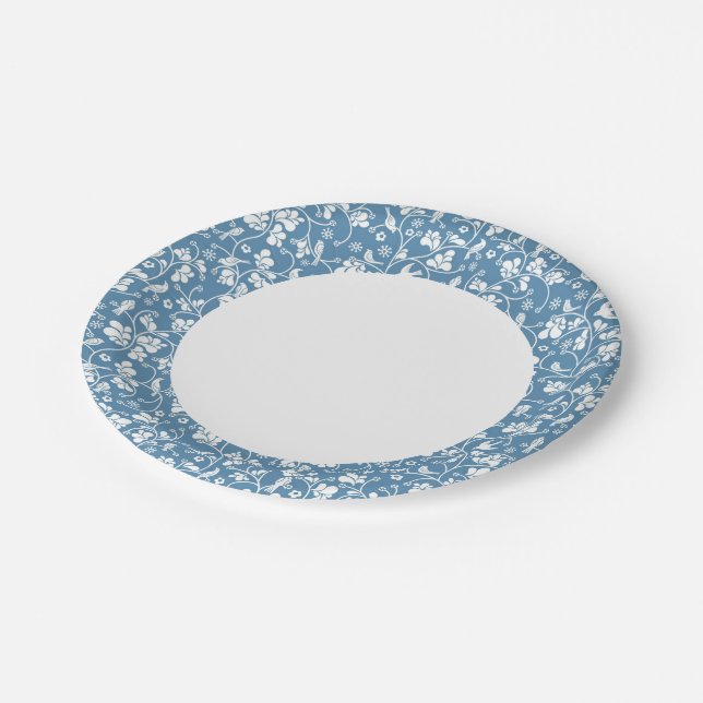 Prato De Papel padrão com aves e ornamento de plantas (Inclinado)