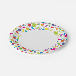 Prato De Papel Padrão Com Coisas De Cozinha Coloridas