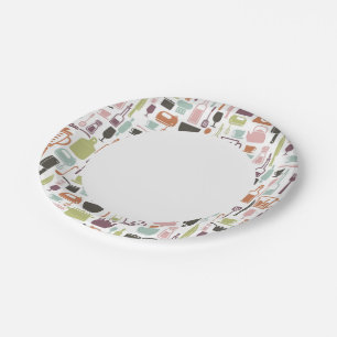 Prato De Papel Padrão com ícones coloridos de cozinhar