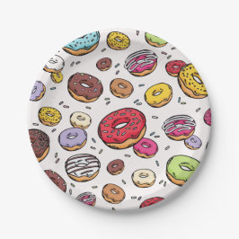 Prato De Papel Padrão contínuo de Donuts