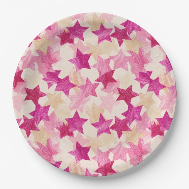 Prato De Papel Padrão contínuo de estrela angustiado rosa (Frente)