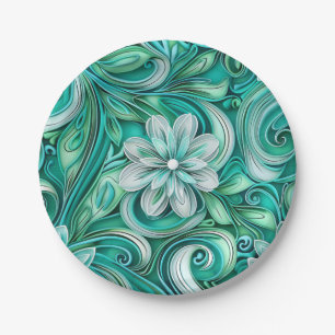 Prato De Papel Padrão contínuo de flor de papel azul-verde