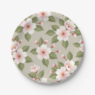 Prato De Papel Padrão contínuo de flores de cerejeira elegantes