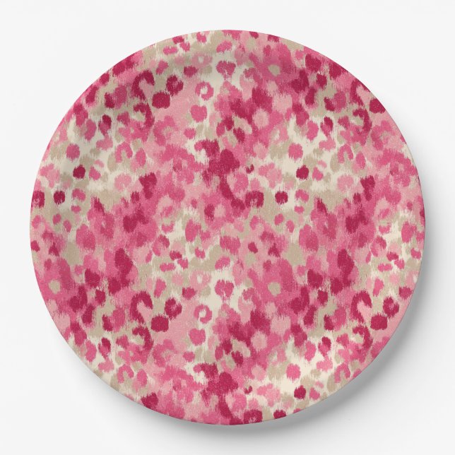 Prato De Papel Padrão contínuo de pincelada de leopardo rosa (Frente)