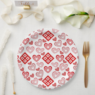 Prato De Papel Padrão Cor-de-rosa, vermelho e branco do dia de os