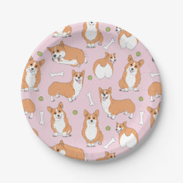 Prato De Papel padrão corgi a rosa