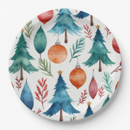 Prato De Papel Padrão da árvore de Natal