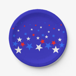 Prato De Papel Padrão das estrelas azul, vermelha e branca