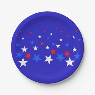 Prato De Papel Padrão das estrelas azul, vermelha e branca