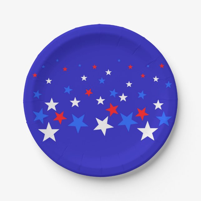 Prato De Papel Padrão das estrelas azul, vermelha e branca (Frente)