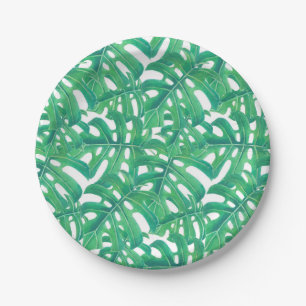 Prato De Papel Padrão das folhas tropicais de monstera verde