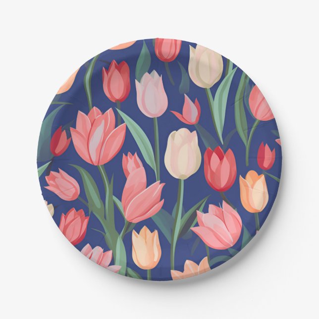 Prato De Papel Padrão das tulipas. (Frente)