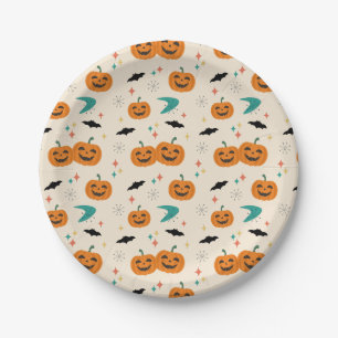 Prato De Papel Padrão de Abóboras do Meio do Século do Halloween