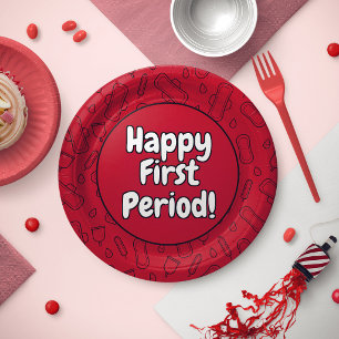 Prato De Papel Padrão de Absorvente Vermelho Feliz Primeiro Perío