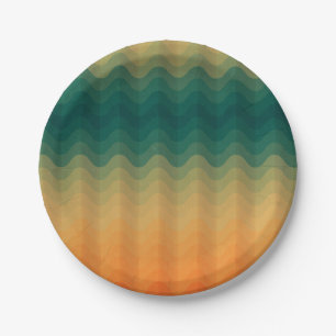 Prato De Papel Padrão de Abstrato de Ondas Laranja e Verde