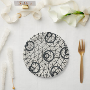 Prato De Papel Padrão de Abstrato nos círculos preto e branco
