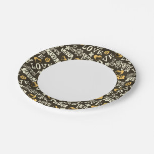 Prato De Papel Padrão De Amor Desenhado À Mão