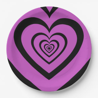 Prato De Papel Padrão de Amor do Coração Hipnótico Roxo Negro