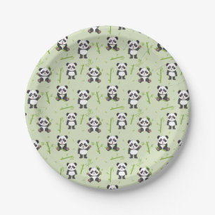 Prato De Papel Padrão de Animais Kawaii de Urso Panda Fofo e Bamb