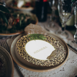 Prato De Papel Padrão de Animal Leopardo Festa da Palma Elegante