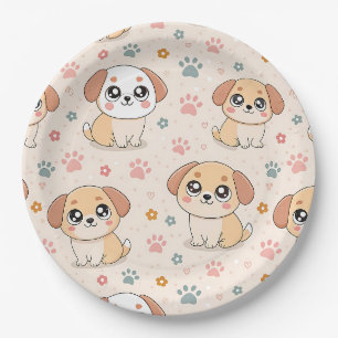 Prato De Papel Padrão de aquarela Corações de Cachorrinho Fofo (6