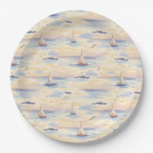 Prato De Papel Padrão de Aquarela de Barcos à Vela Sonhadores (4)