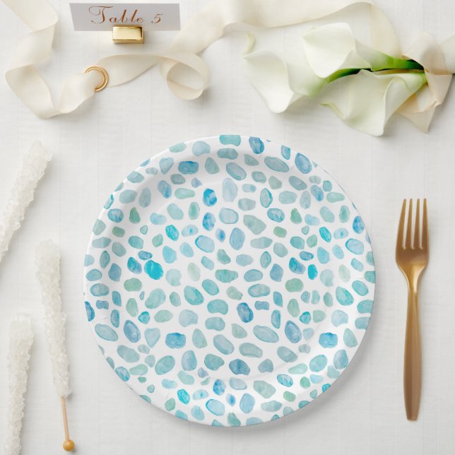 Prato De Papel Padrão de Aquarela de Seaglass (Casamento)