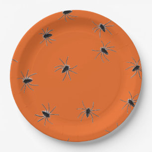 Prato De Papel Padrão de Aranha Assustadora de Halloween