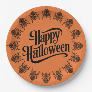 Prato De Papel Padrão de Aranha Assustadora de Halloween