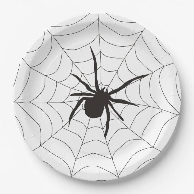 Prato De Papel Padrão de Aranha Assustadora de Halloween (Frente)