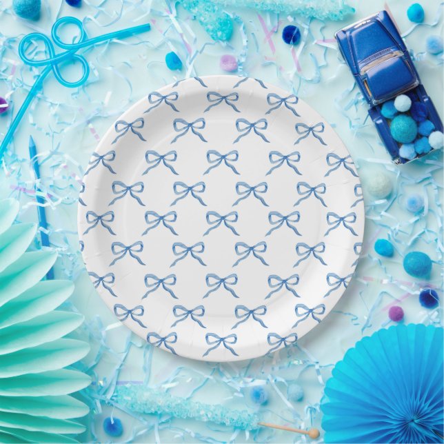 Prato De Papel Padrão de Arco de Aquarela Azul (Festa)
