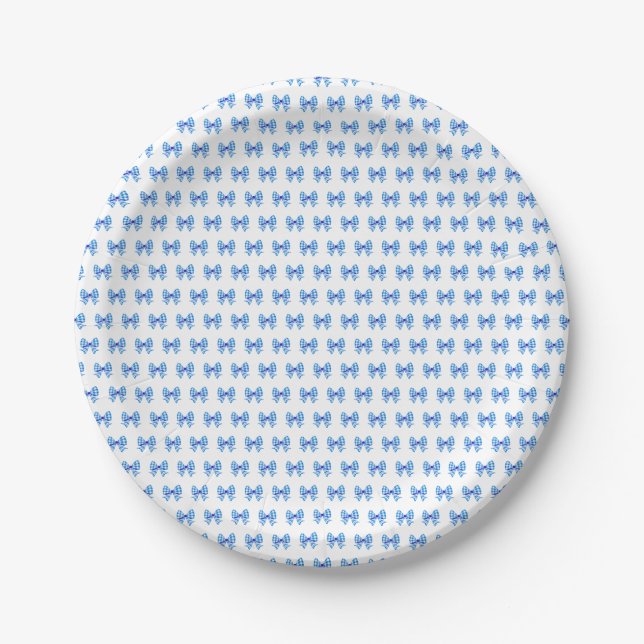 Prato De Papel Padrão de arco de gingham branco-azul (Frente)