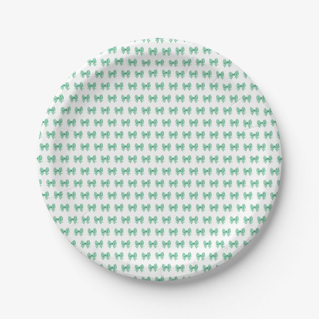Prato De Papel Padrão de arco de gingham branco-verde (Frente)