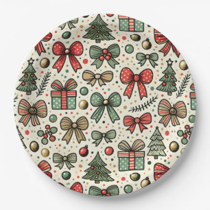 Prato De Papel Padrão de Arcos da Vintage Retro Christmas Bolinha