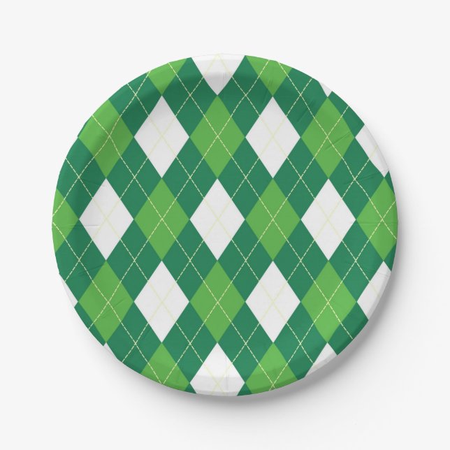 Prato De Papel Padrão de argila, verde e branco (Frente)