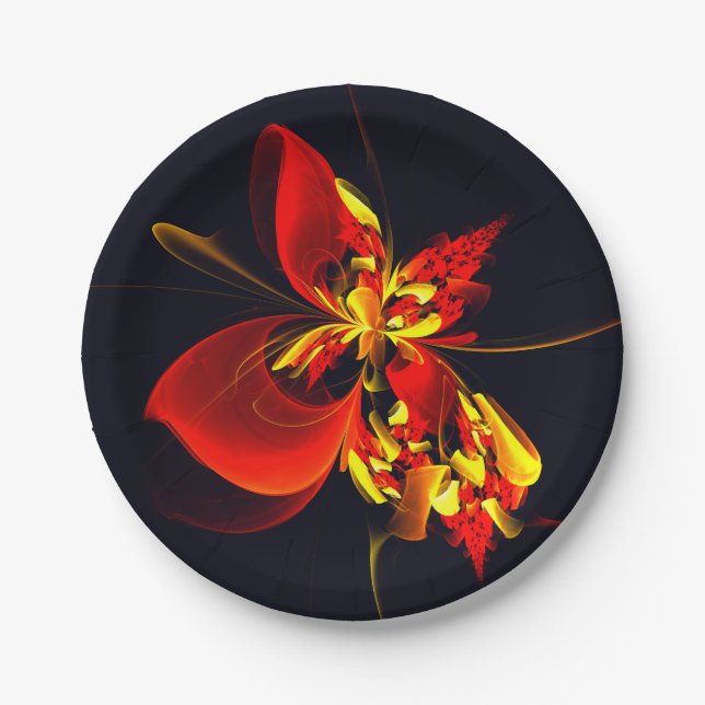 Prato De Papel Padrão de Arte Abstrata Floral Amarelo Vermelho Mo (Frente)