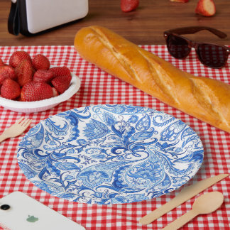 Prato De Papel Padrão de Arte Floral Branco Belo e Gordo