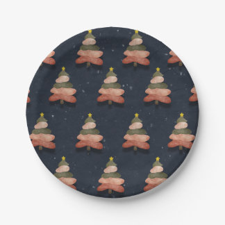 Prato De Papel Padrão de Árvore de Natal Azul da Meia-Noite Peque