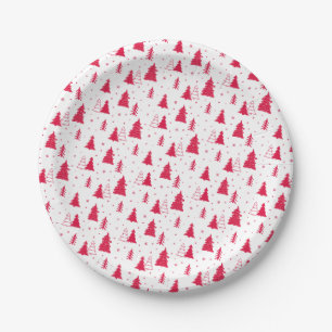 Prato De Papel Padrão de Árvore de Natal Vermelho