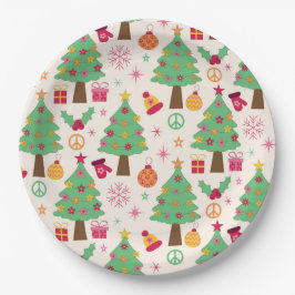 Prato De Papel Padrão de Árvores de Natal Groovy dos Anos 70 Retr