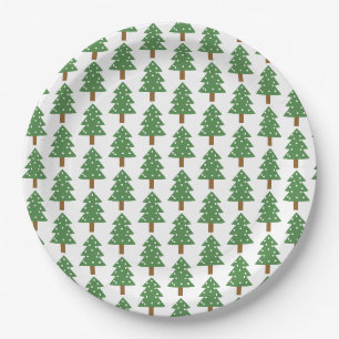 Prato De Papel Padrão de Árvores de Natal Verde Marrom Festivo