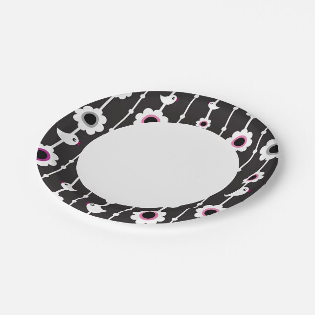 Prato De Papel padrão de aves e flores (Inclinado)