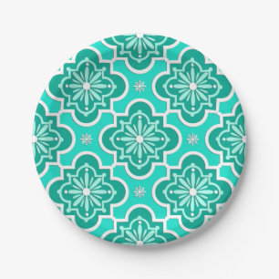 Prato De Papel Padrão de azulejo marroquino - Turquesa e Aqua