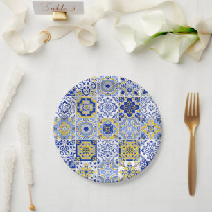 Prato De Papel Padrão de Azulejos Portugueses 