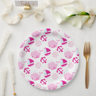 Prato De Papel Padrão De Baleias, Baleias Cutas, Baleias Rosa