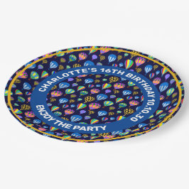 Prato De Papel Padrão De Balões De Ar Quente. Fundo Azul do marin