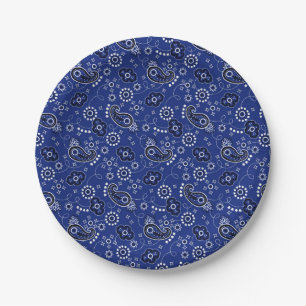Prato De Papel Padrão de Bandana Azul Cowboy Aventura ao Ar Livre