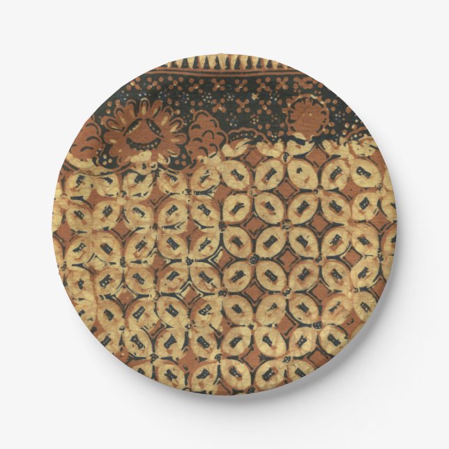 Prato De Papel Padrão de Batik Kawung Indonésio Vintage Rústico (Frente)