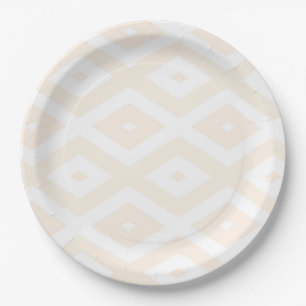 Prato De Papel Padrão de bege e de diamante branco